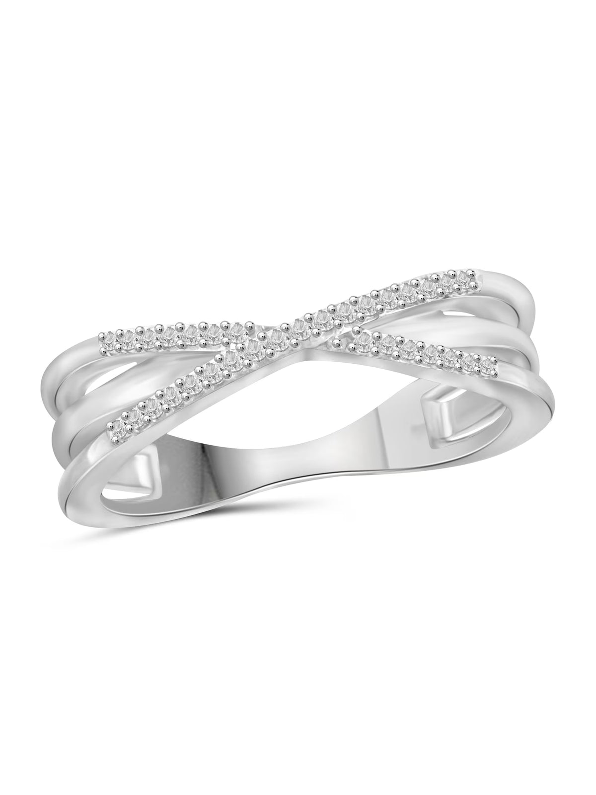 Sterling Silver Criss Cross Ring with White Diamond H31988