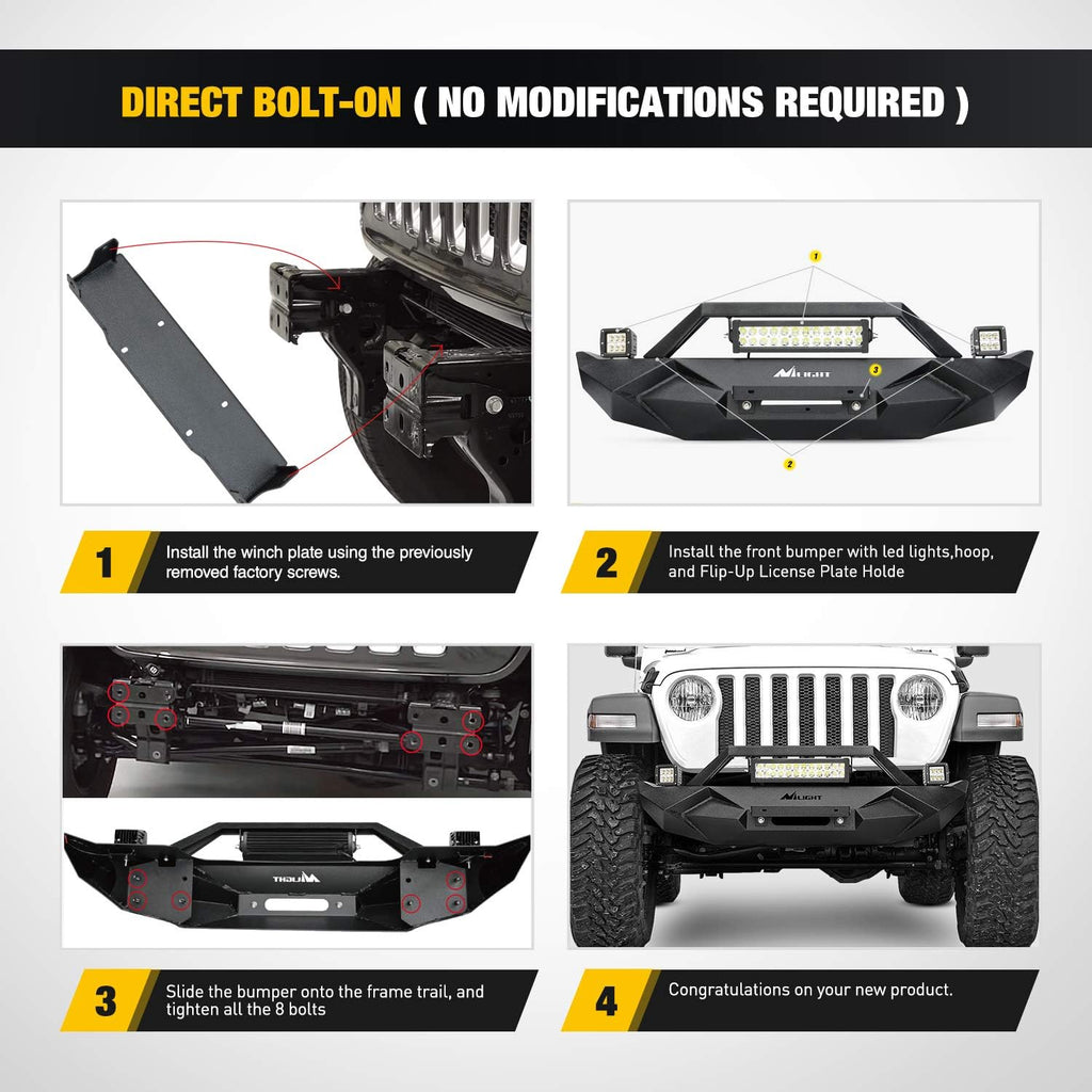 Front Bumper with Winch Plate with 72W LED Light Bar and 2 x 18W LED Work Light Pod G78025