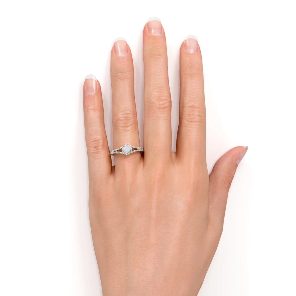 Vintage Blue Fire Opal and Moissanite Birthstone Ring in 18K Rose Gold over Silver A619944