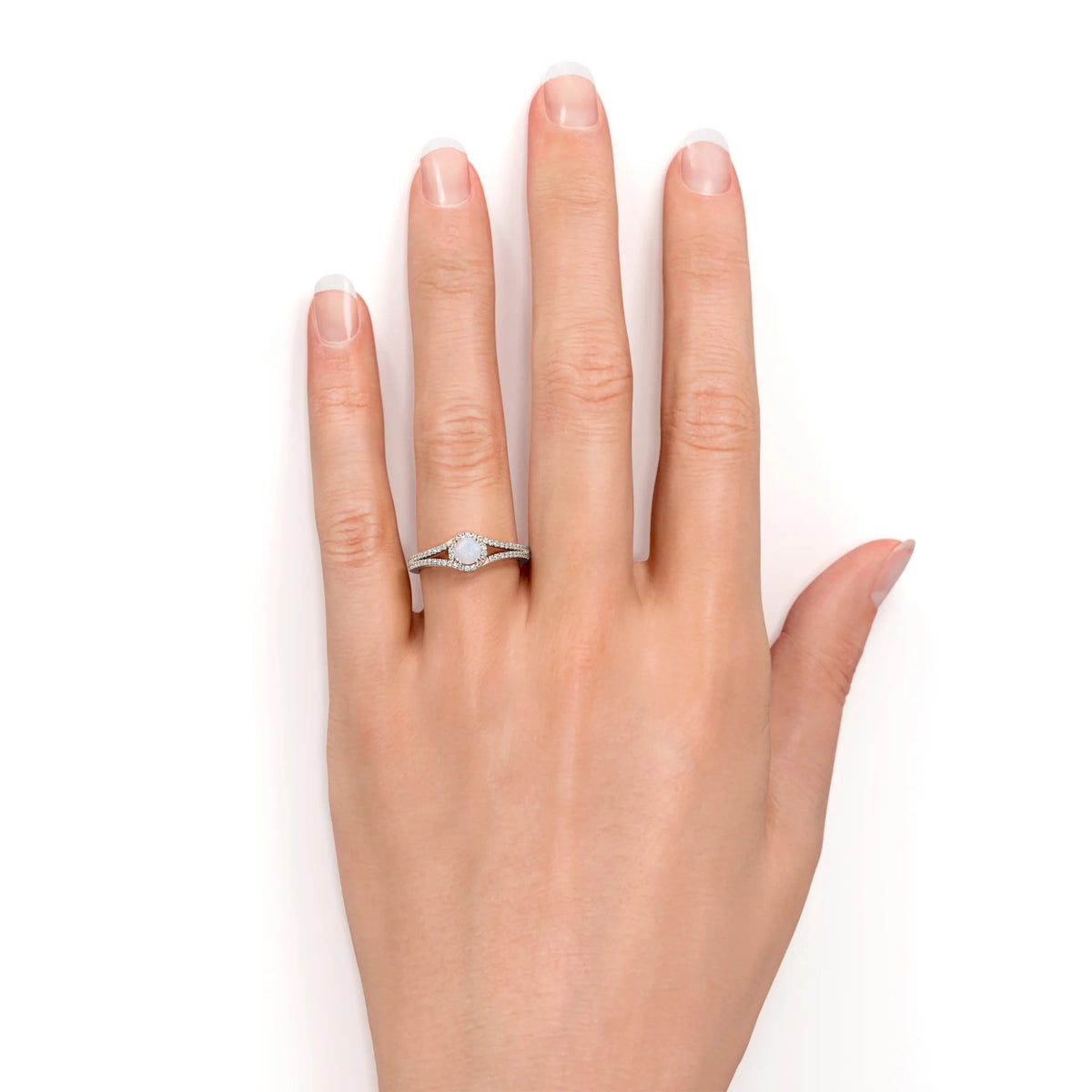 Vintage Blue Fire Opal and Moissanite Birthstone Ring in 18K Rose Gold over Silver A619944