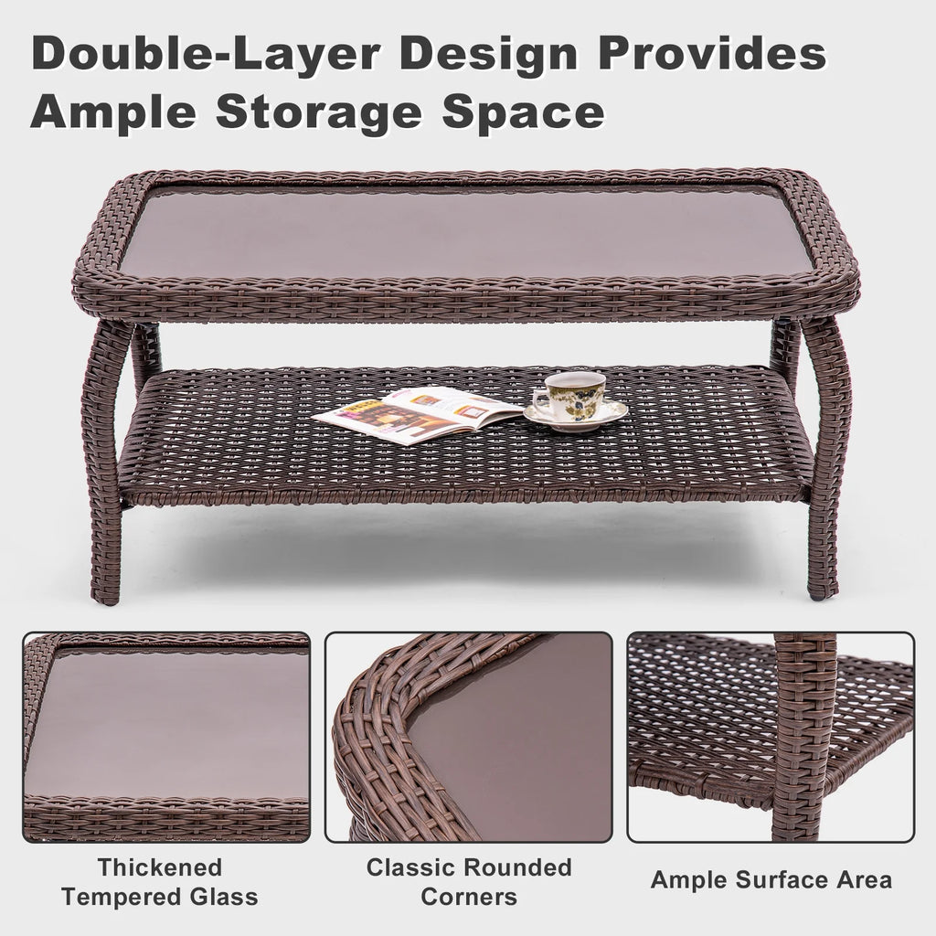 Navy Rattan Patio Sofa Set, 7 Pieces Outdoor Wicker Furniture with Cushions J871911