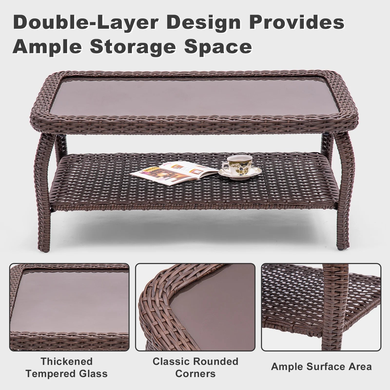 Navy Rattan Patio Sofa Set, 7 Pieces Outdoor Wicker Furniture with Cushions J871911