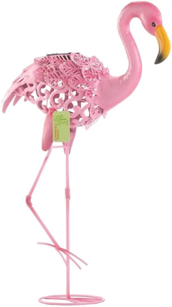 Leaning Solar Lighted Flamingo Yard Art U309099