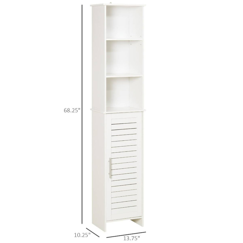 White Tall Storage Cabinet with Door and Open Shelves V20698