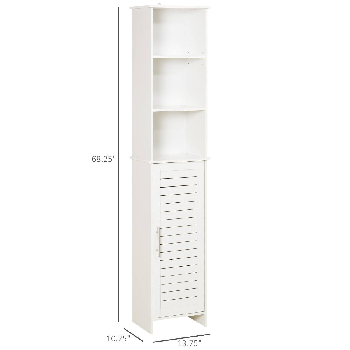 White Tall Storage Cabinet with Door and Open Shelves V20698