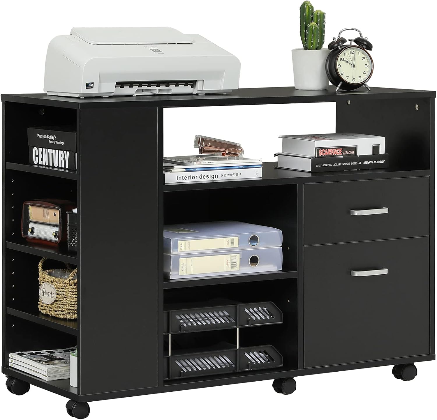 White 39 Wood Filing Cabinet with 4-Tier Open Side Storage Shelf L481