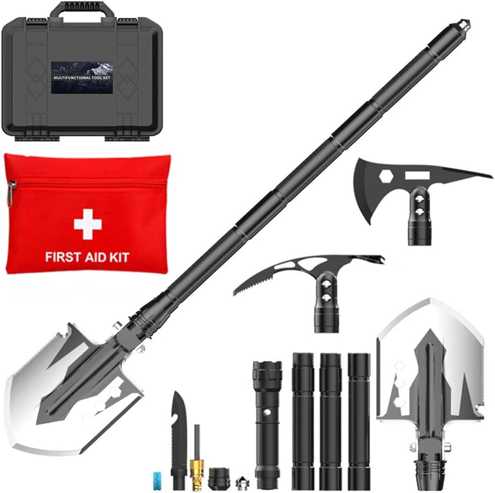 28-in-1 Survival Folding Shovel with Axe and First Aid Kit G9134