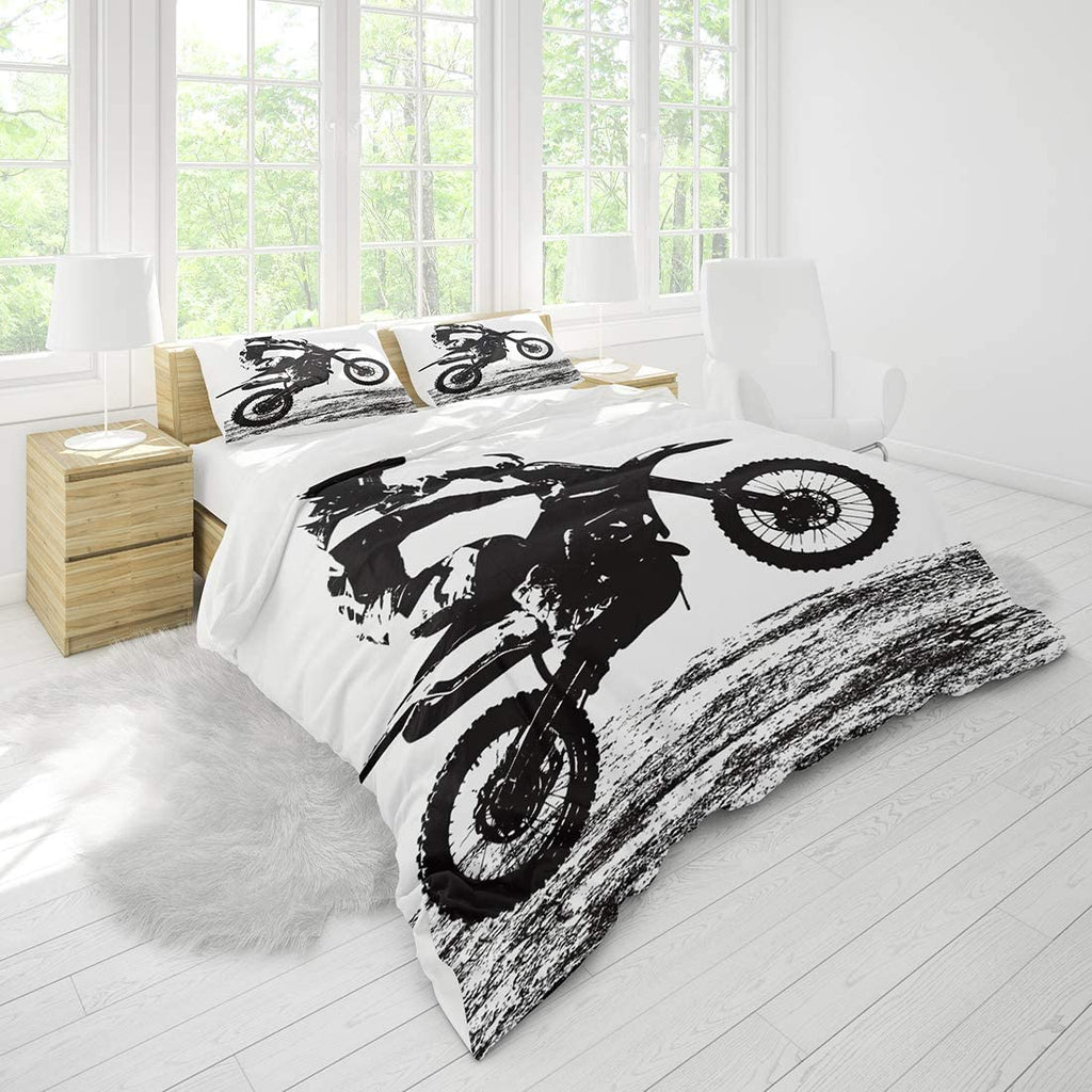 Red Dirt Bike Queen Size 3 Piece Duvet Cover Set with Pillowcases I67750