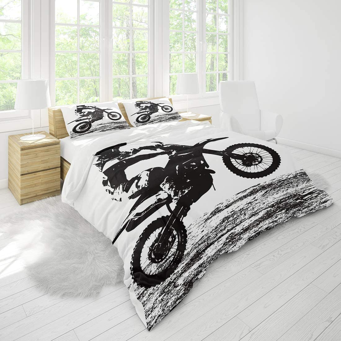 Red Dirt Bike Queen Size 3 Piece Duvet Cover Set with Pillowcases I67750