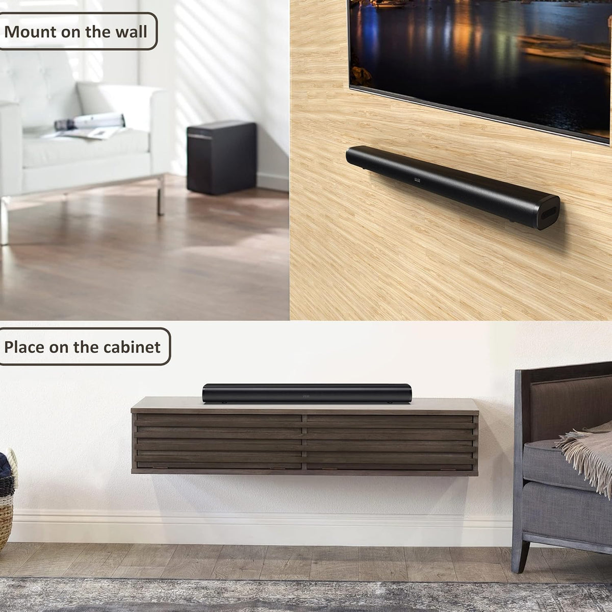 32 Inch 2.1ch Sound Bar with Dual Built-in Subwoofer, 120W, Bluetooth 5.0, HDMI/Optical/Aux/USB, Wall Mountable J432452