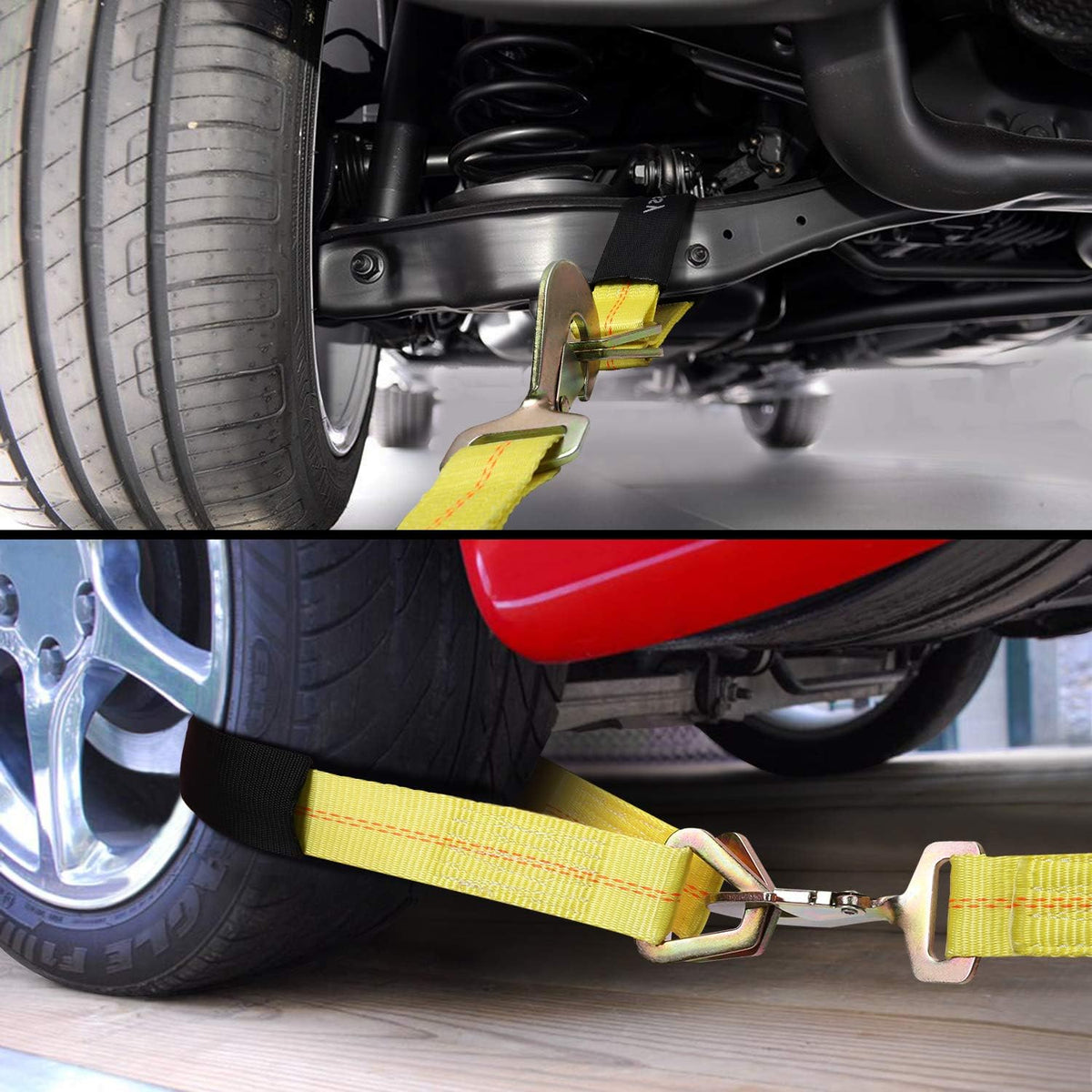 2”x 96” Car Axle Tie Down System with 2 Ratchet Straps and 2+2 Axle Straps G23283