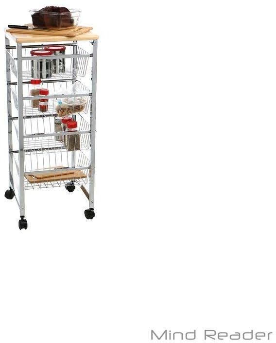 4 Tier Wire Basket Cart with Wood Surface H6945