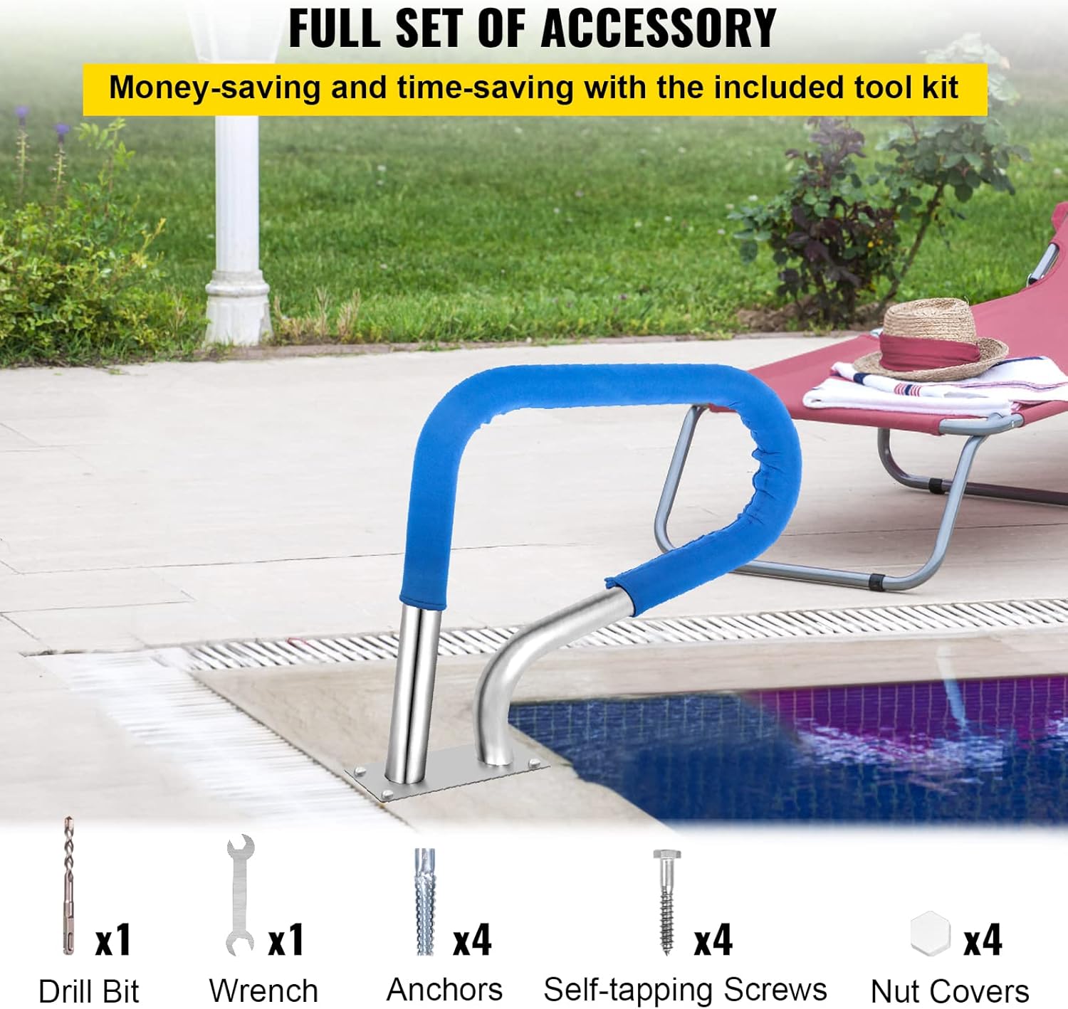 Pool Railing 304 Stainless Steel with Blue Grip Cover M4384