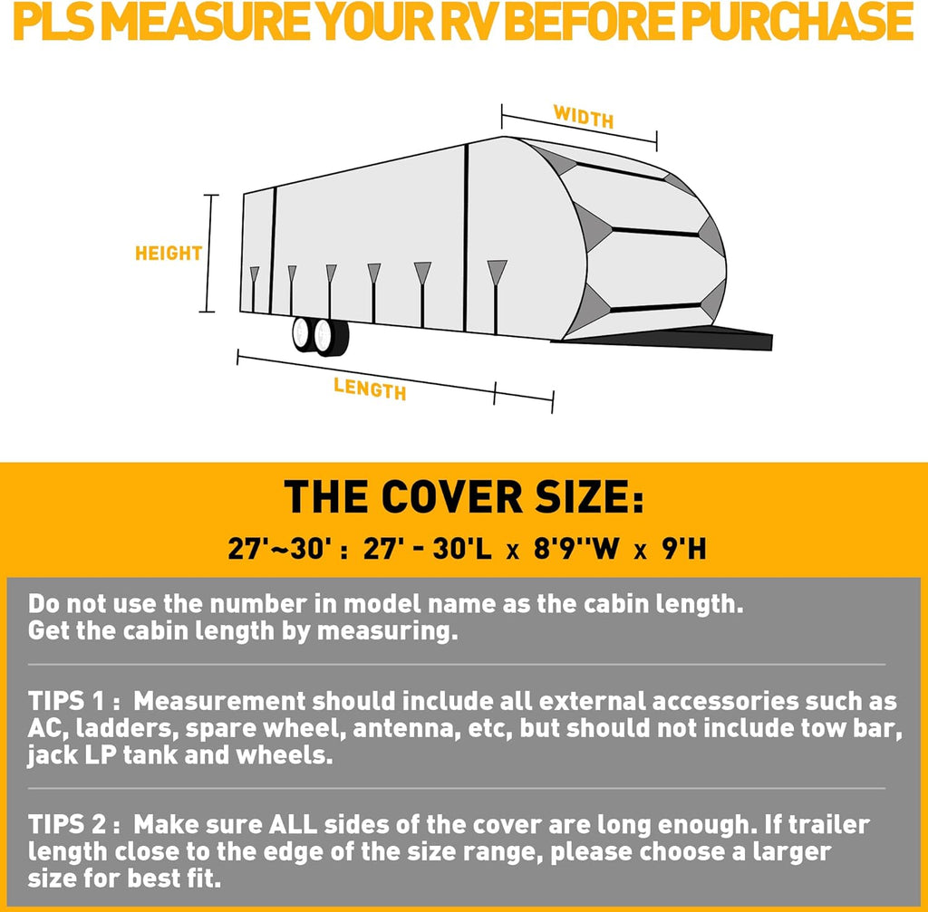 RV Trailer Cover 300D Waterproof Windproof Anti-UV for 27'-30' RV with Jack Cover Y9620