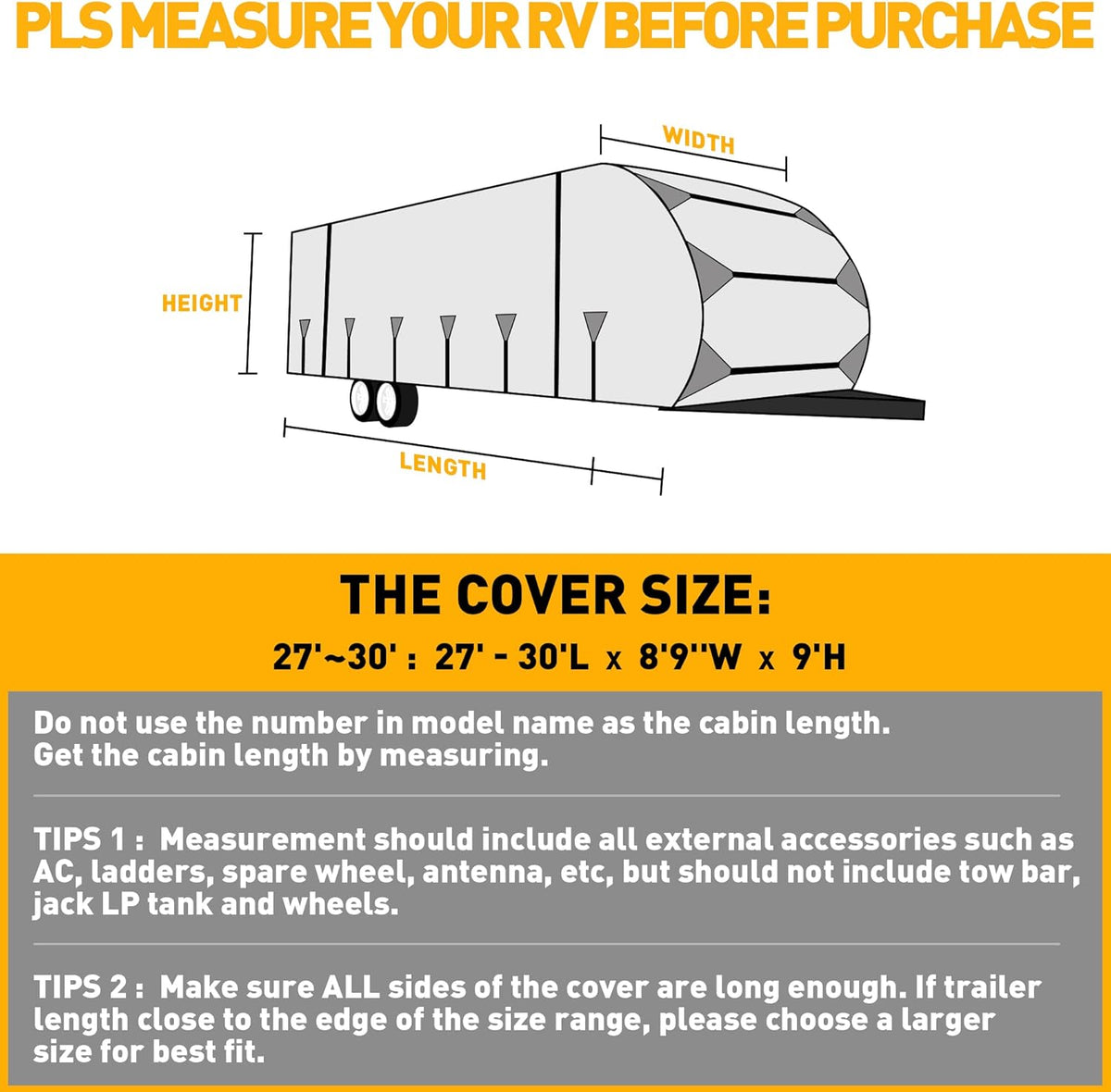 RV Trailer Cover 300D Waterproof Windproof Anti-UV for 27'-30' RV with Jack Cover Y9620