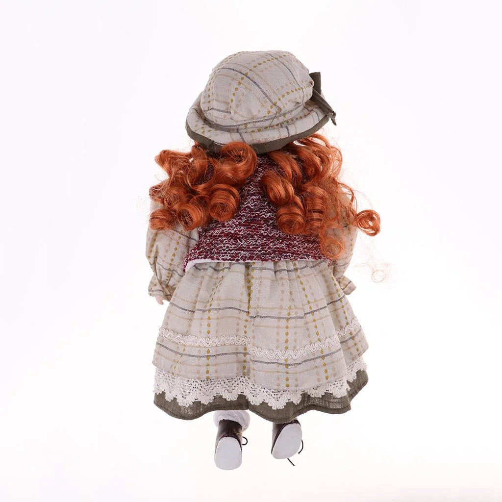 16inch Porcelain Doll Sitting People Figures in Clothes Hat Y27875