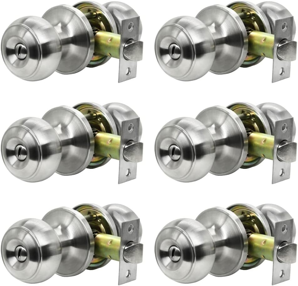 Satin Nickel Ball Stainless Steel Door Knob with Lock and Keys, Pack of 2 S19847