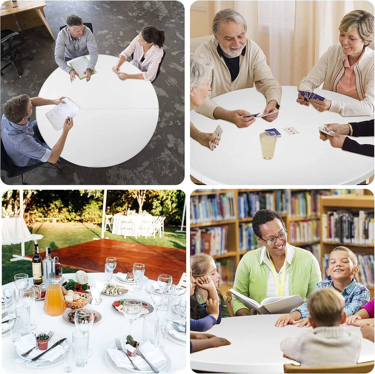 5 Pack Round Folding Table, 53” Dia Portable Card Table W55796