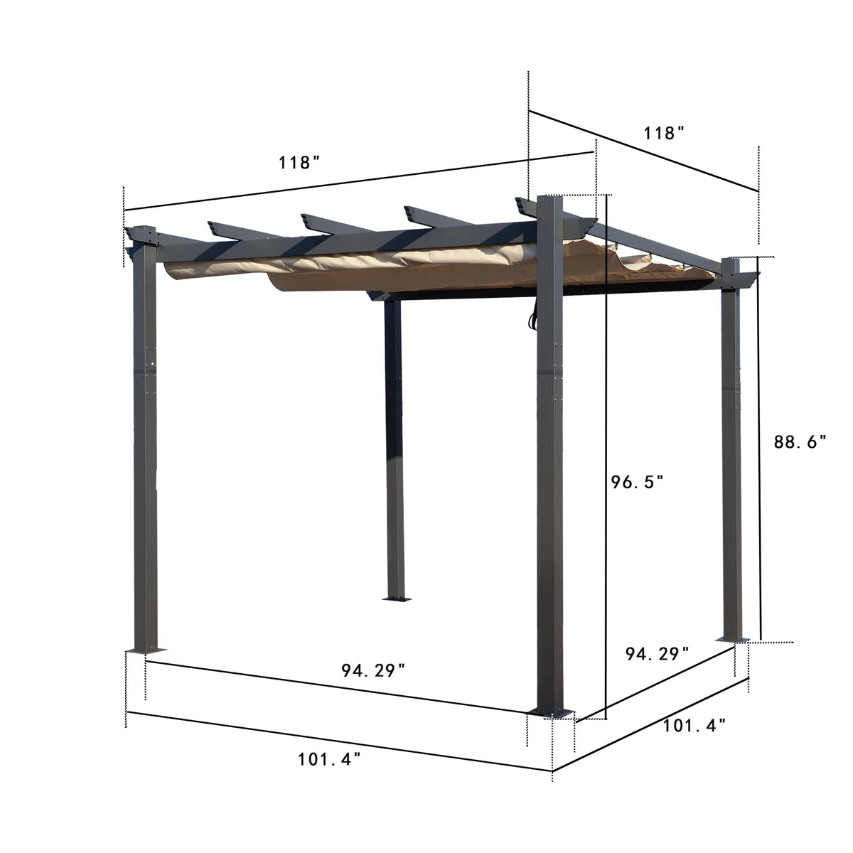 Gray Aluminum Frame Pergola with Sunshade Canopy S407