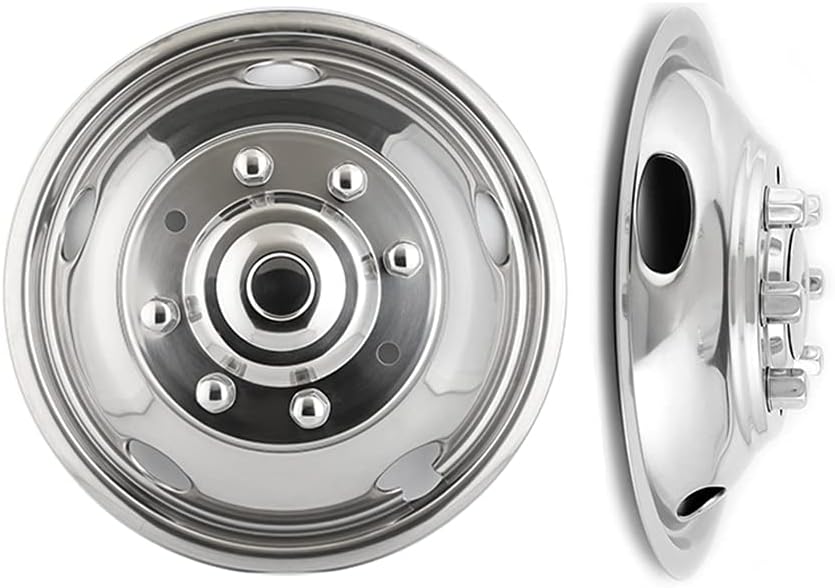2pc 19.5 Polished Stainless Steel Dually Wheel Simulators, 8 Lug Hubcaps with Installation Tool Kit D964955