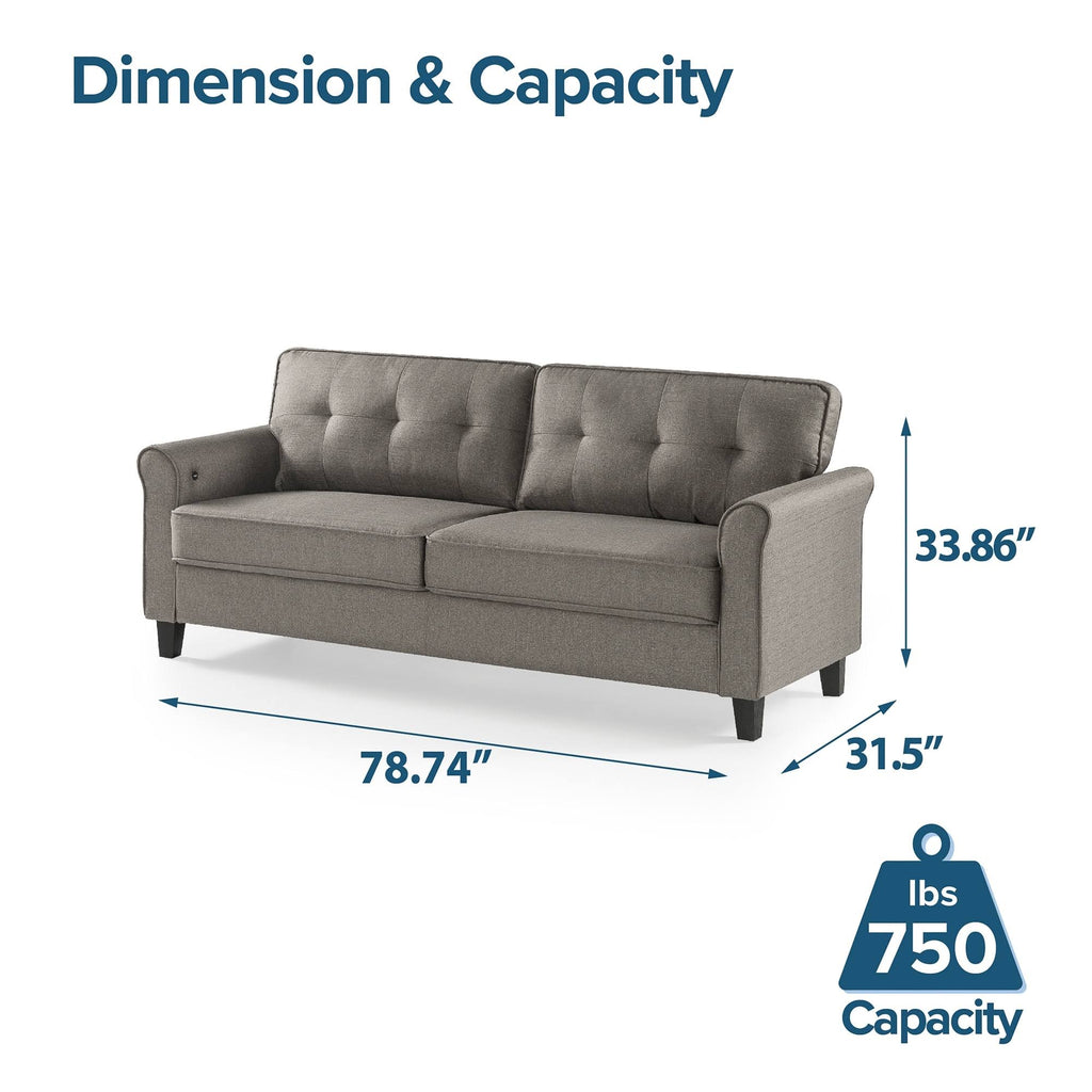 Grey Polyester 3-Seat Sofa with USB Ports J3883