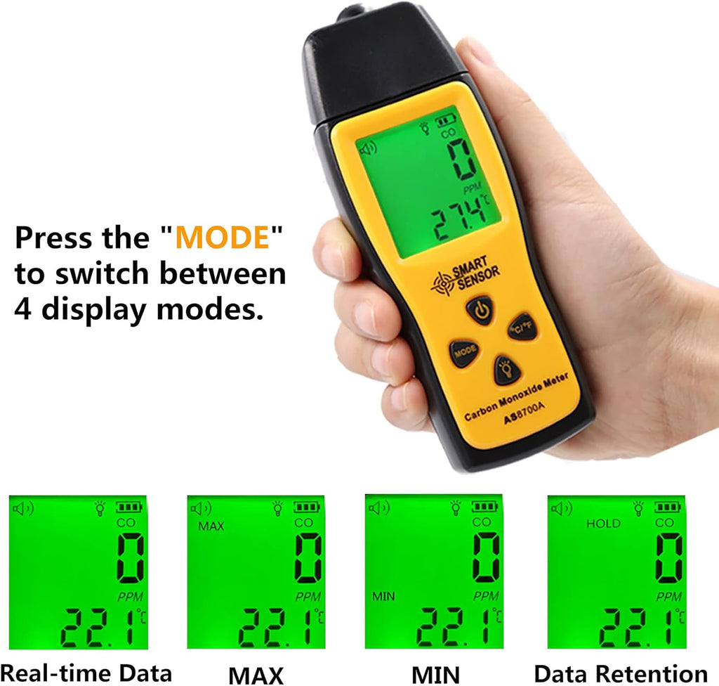 Handheld Carbon Monoxide Meter, 0-1000 ppm, Pack of 2 Q743