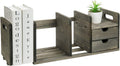 Vintage Gray Solid Wood Desktop Bookshelf Organizer with 2 Pullout Drawers H7127