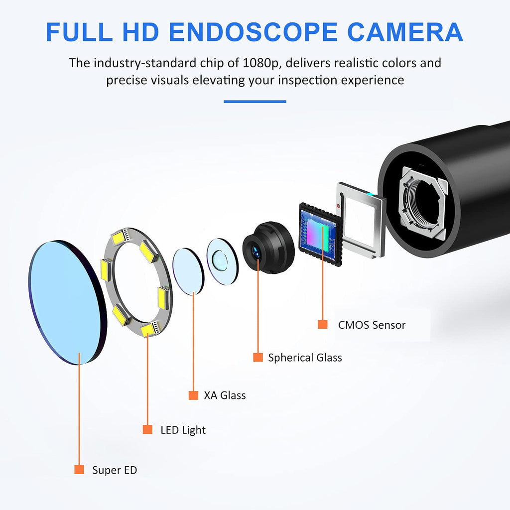 33FT 5.5mm 1080P HD Waterproof Industrial Endoscope with 4.3'' IPS Screen O1951