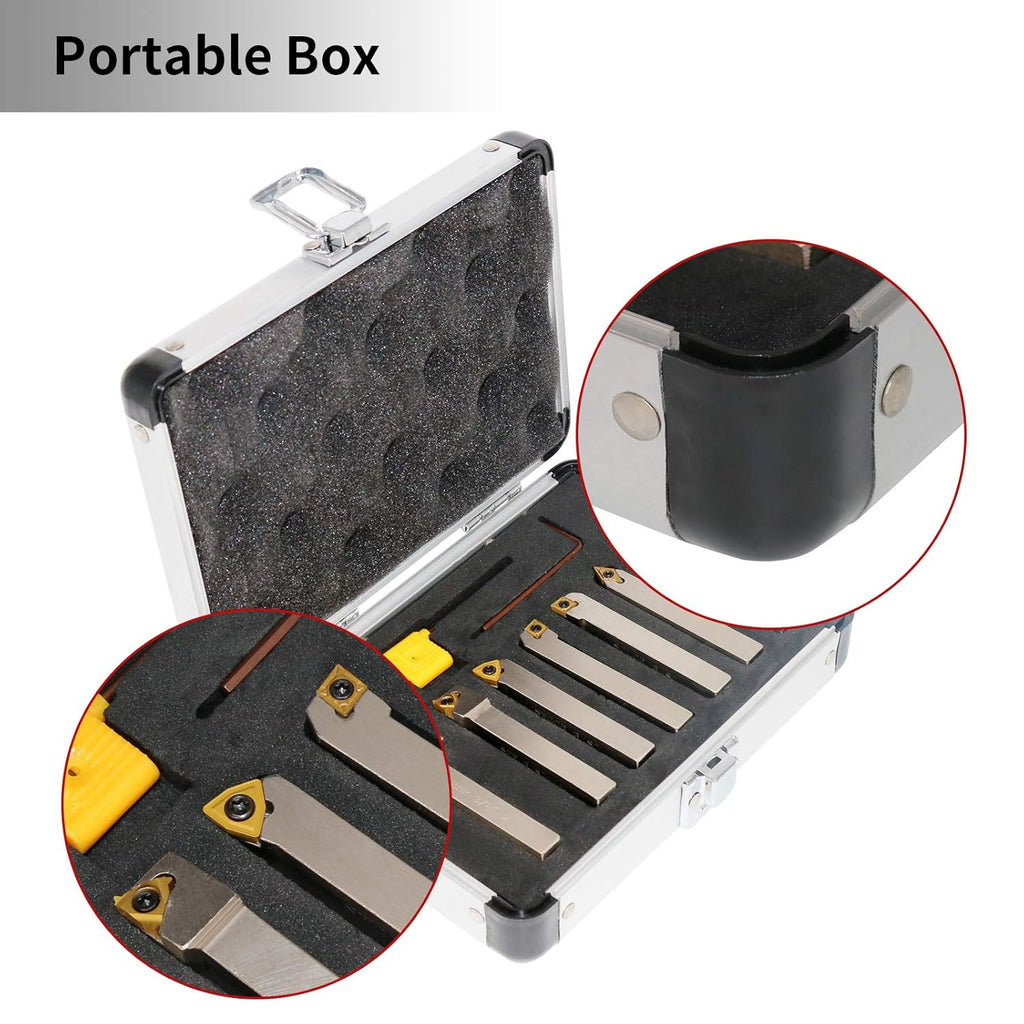 3/8 Shank 7 Pieces Carbide Turning Tool Set with Portable Case C1006