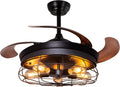 42'' Industrial Black Caged Ceiling Fan with Lights Remote Control R509979
