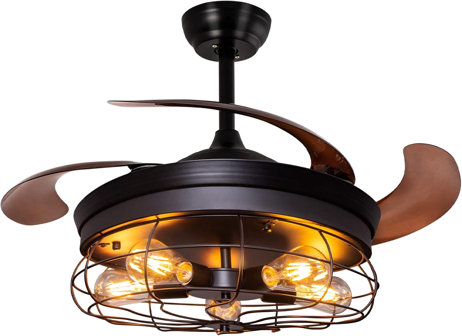 42'' Industrial Black Caged Ceiling Fan with Lights Remote Control R509979