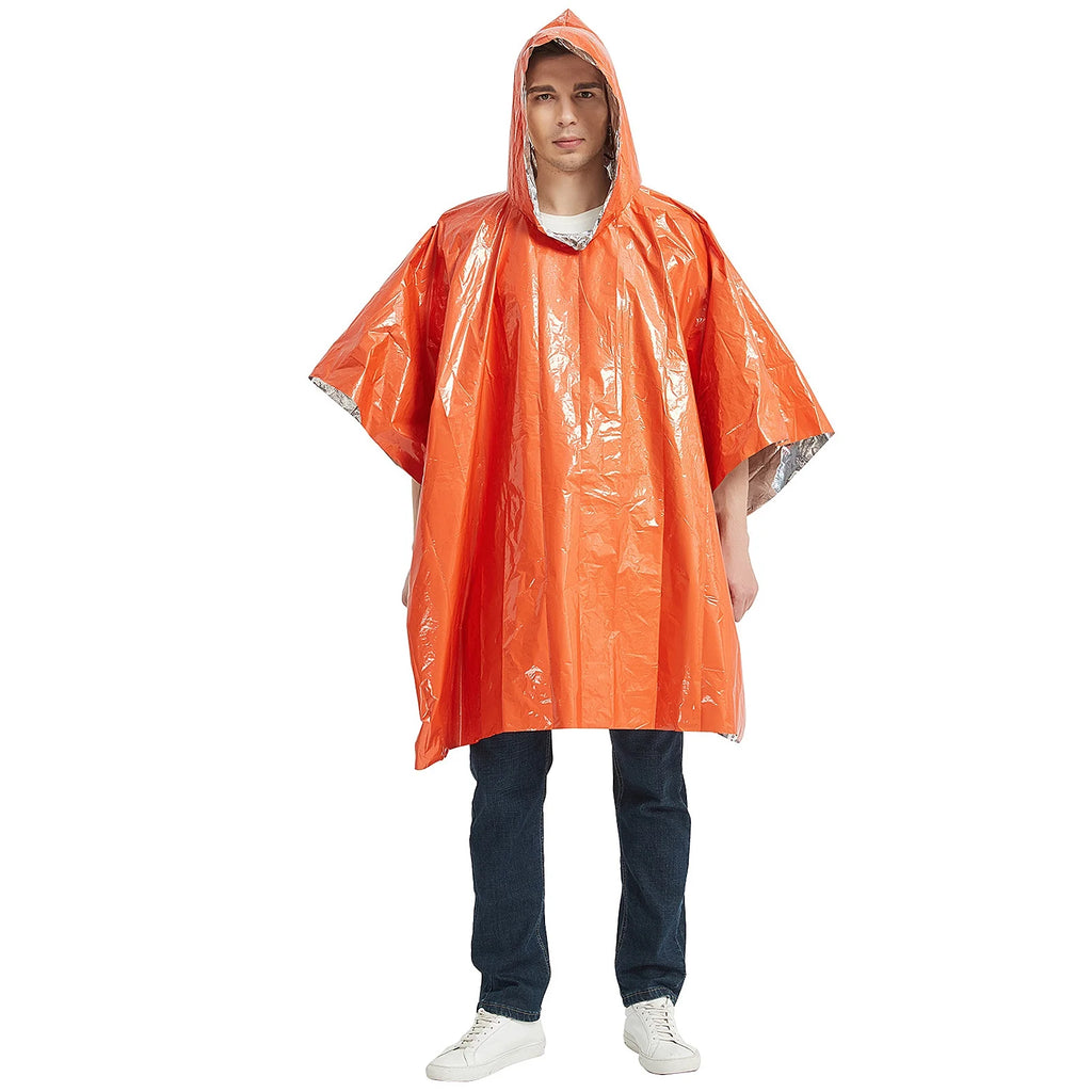 Hiking Emergency Kit Waterproof Heat Reflective Poncho Raincoat with Sleeping Bag and Tent Shelter N1296