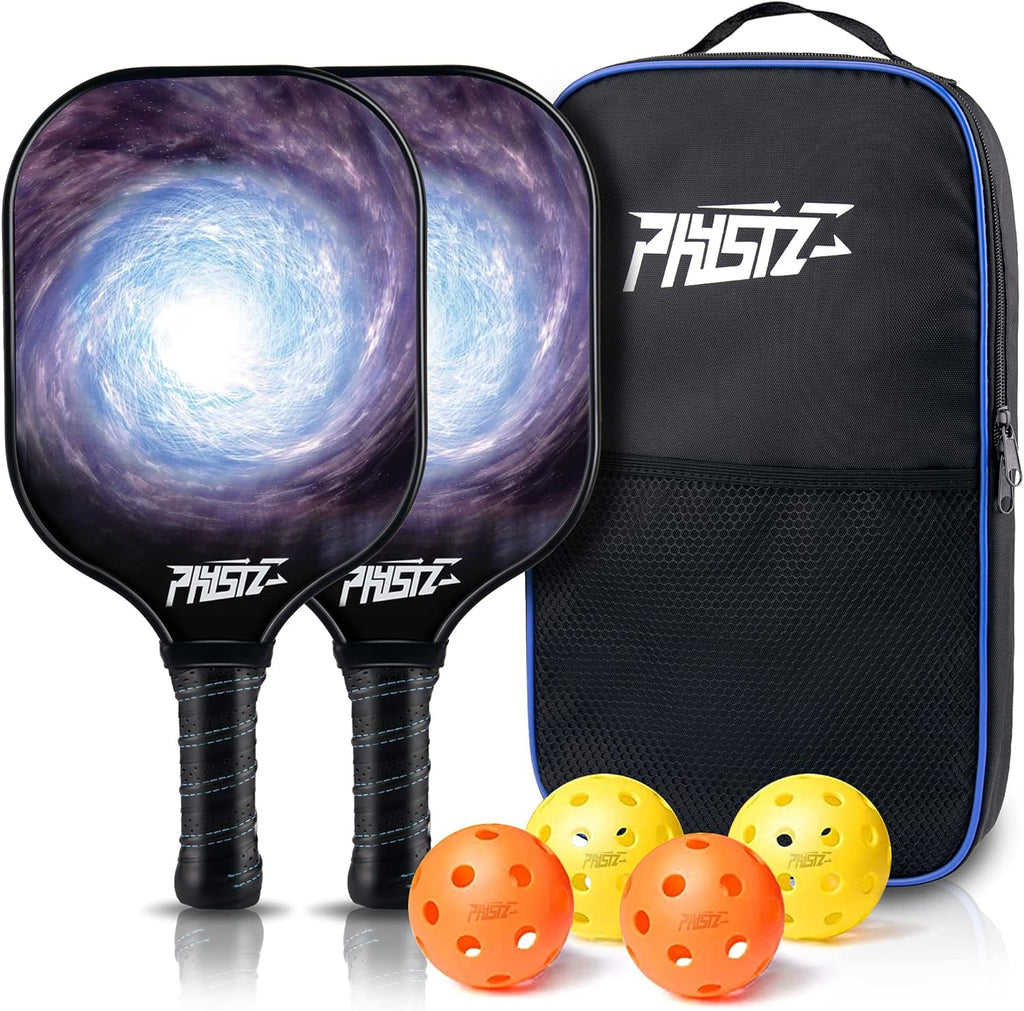 Carbon Fiber Graphite Pickleball Paddle Set of 2 with 4 Pickleballs and Carrying Bag L65894