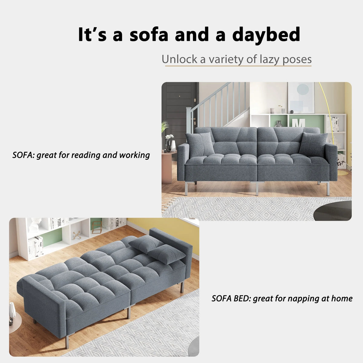 Linen Upholstered Convertible Folding Futon Sofa Bed X536