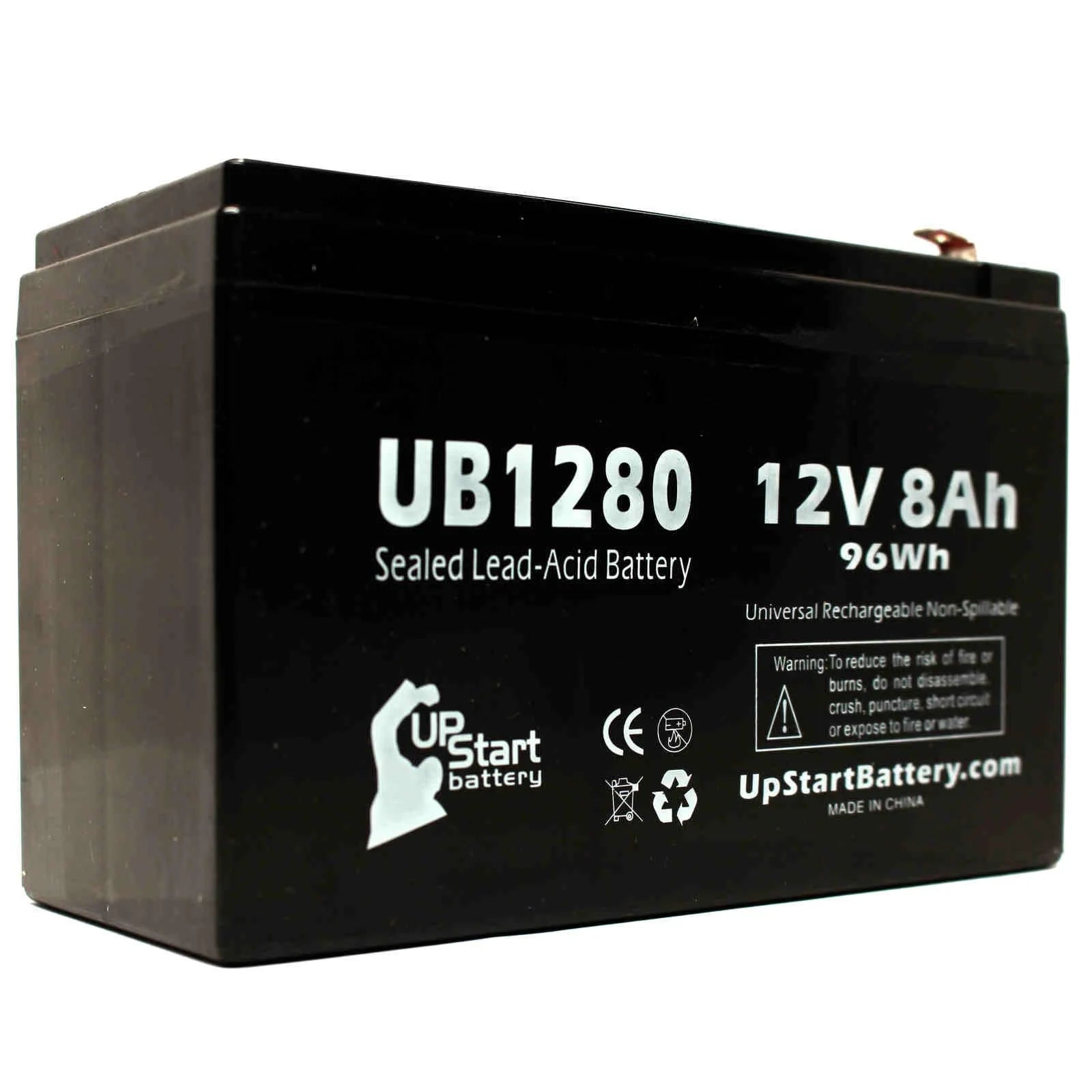 Replacement Sealed Lead Acid Battery (12V, 8Ah, 8000mAh, F1 Terminal, AGM, SLA) with TWO F1 to F2 Terminal Adapters F996719