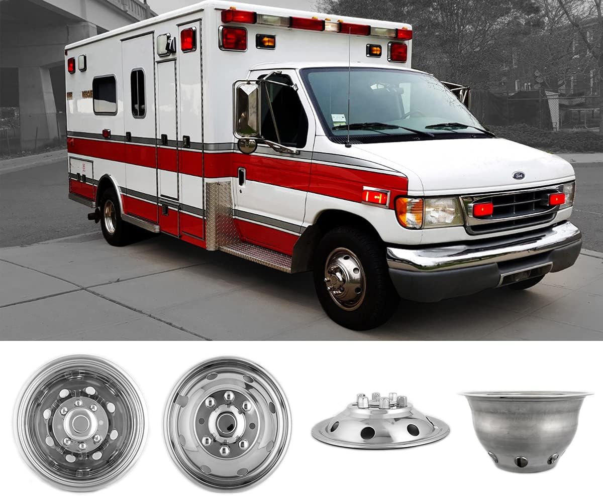 2pc 19.5 Polished Stainless Steel Dually Wheel Simulators, 8 Lug Hubcaps with Installation Tool Kit D964955
