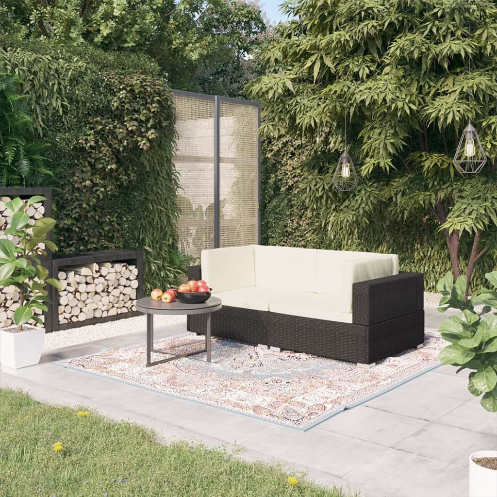 Set of 2 Black Poly Rattan Corner Sofa with Cushions Powder-Coated Steel Frame Outdoor Furniture X94721