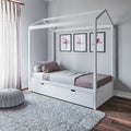 Twin 2 Drawer Solid Wood Canopy Bed Frame White G1540