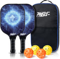 Carbon Fiber Graphite Pickleball Paddle Set of 2 with 4 Pickleballs and Carrying Bag L65894