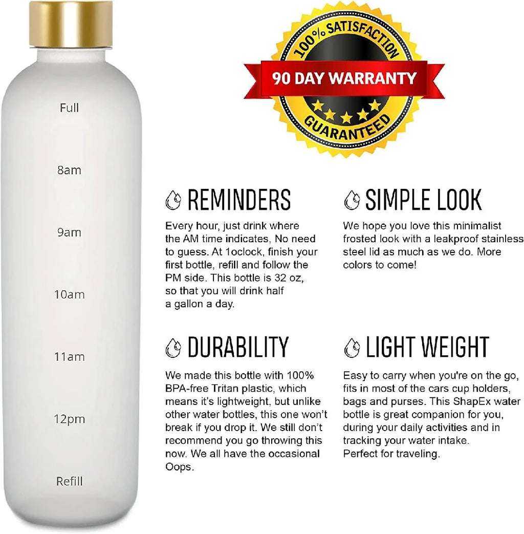 White 32 Oz BPA Free Frosted Water Bottle with Time Marker K64966