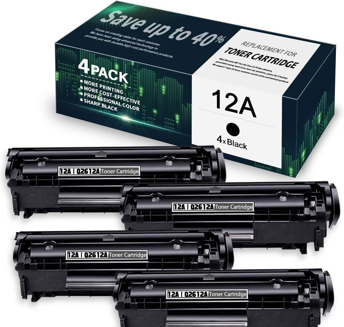 4-Pack Black Compatible Toner Cartridges for HP Printers K30703