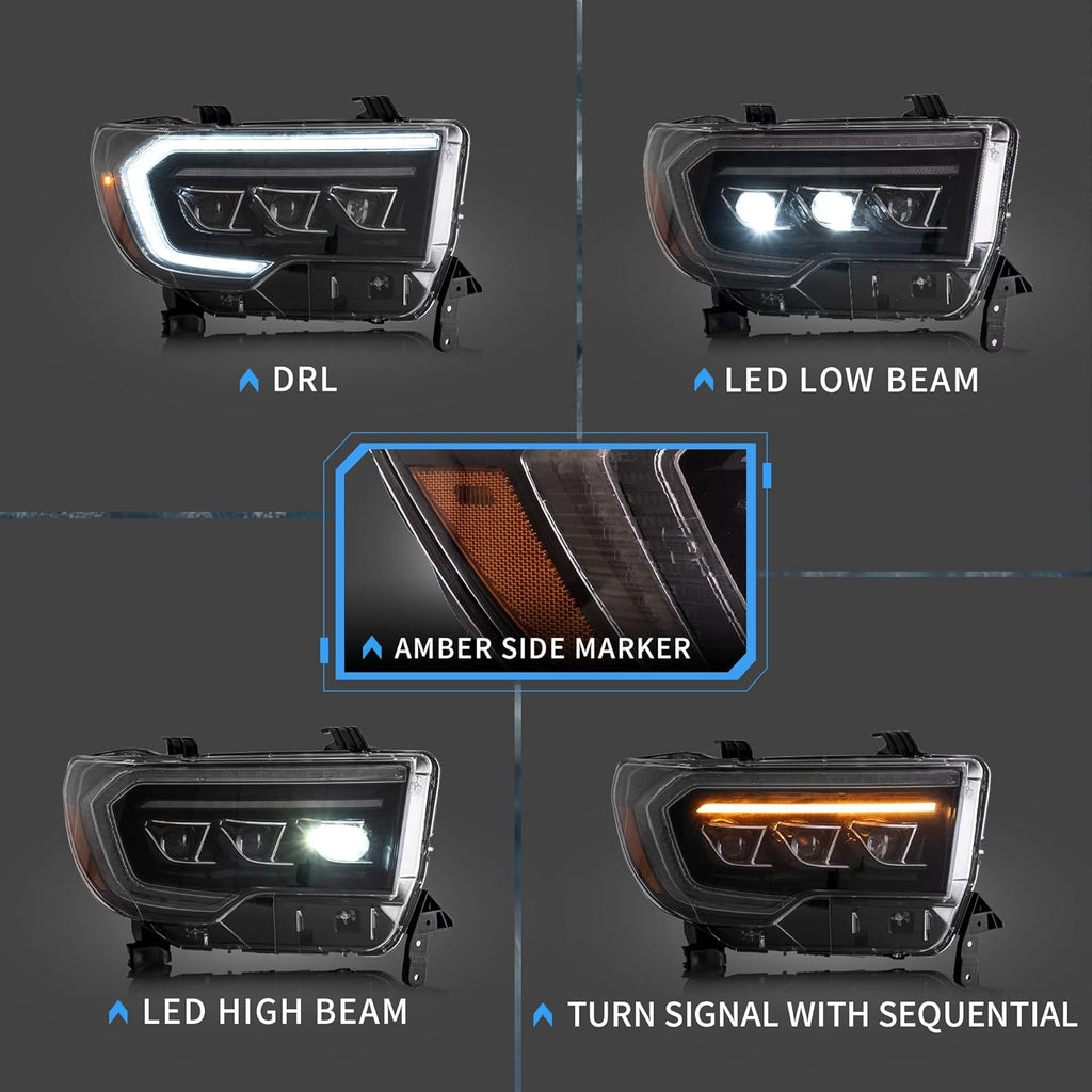 Projector LED Headlights with Sequential Turn Signal, DRL Black Trim Panels E367448