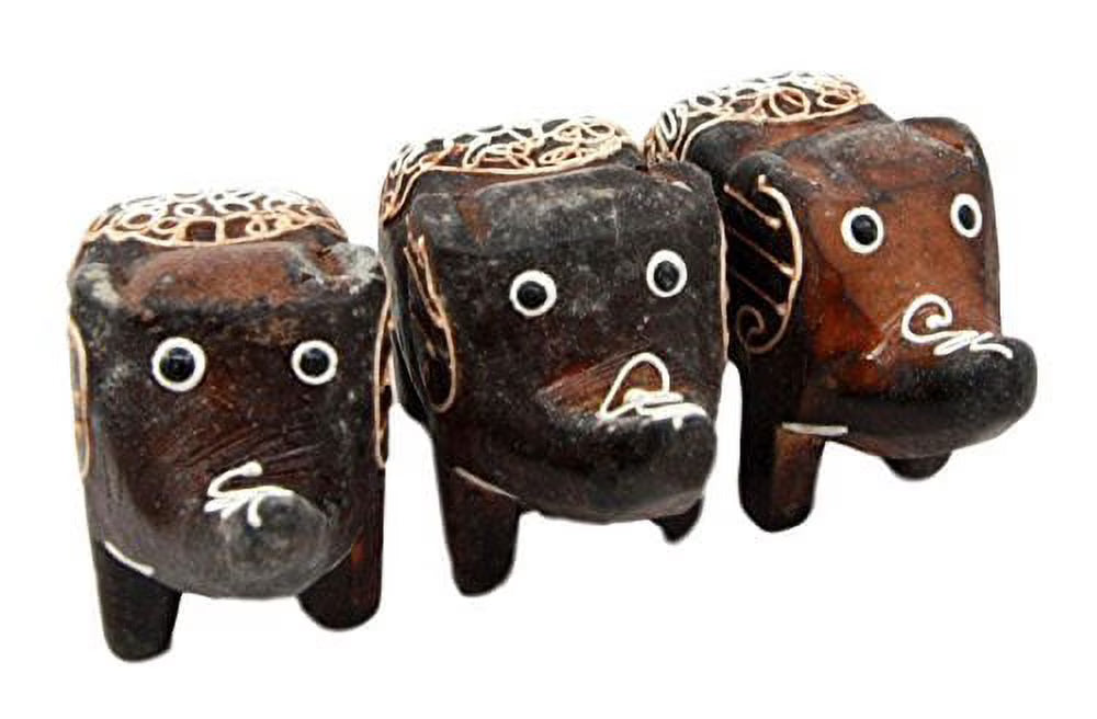Hand Made Wood Elephant Family Miniature Figurine Set 2.5"L I144