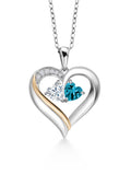 925 Silver 10K Yellow Gold Heart Shape Lab Grown Diamond Pendant Necklace with White Moissanite and London Blue Topaz (1.08 Cttw, Double Heart, 18 inch Chain) C821980