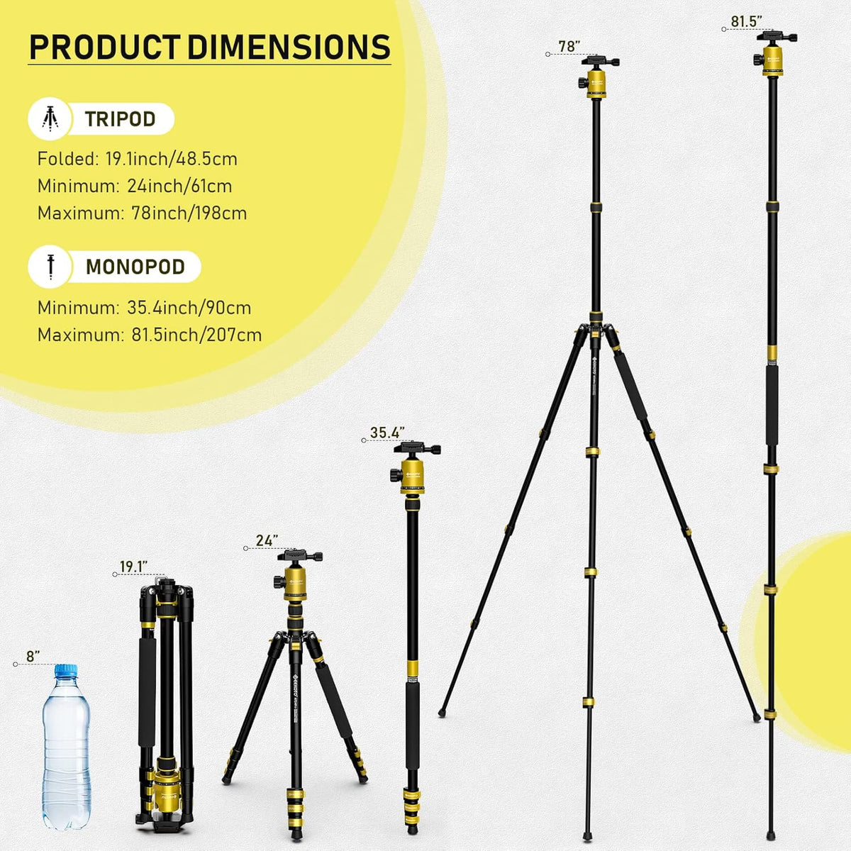 Yellow Compact Aluminum Tripod with 360 Degree Ball Head M6553