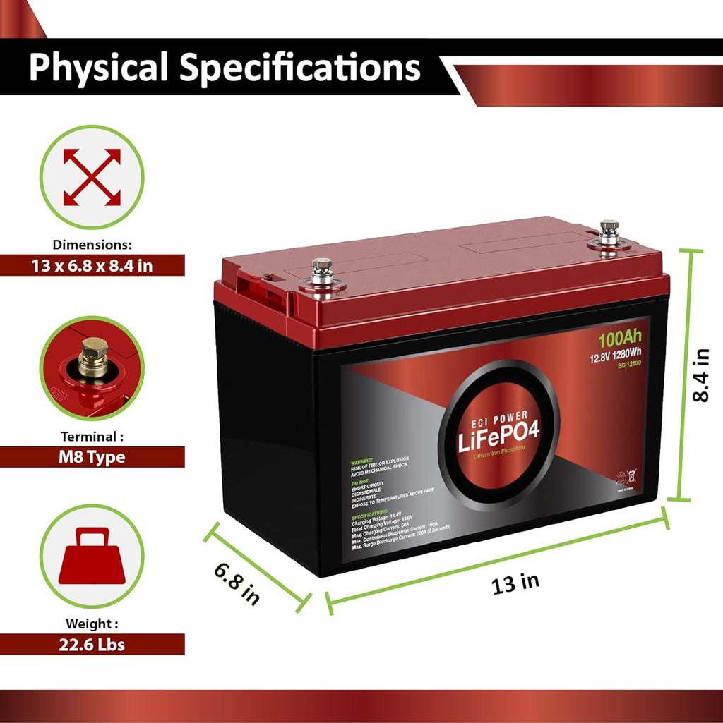 2 Pack 12V 100Ah Lithium LiFePO4 Deep Cycle Rechargeable Battery with Built-in BMS Z18709