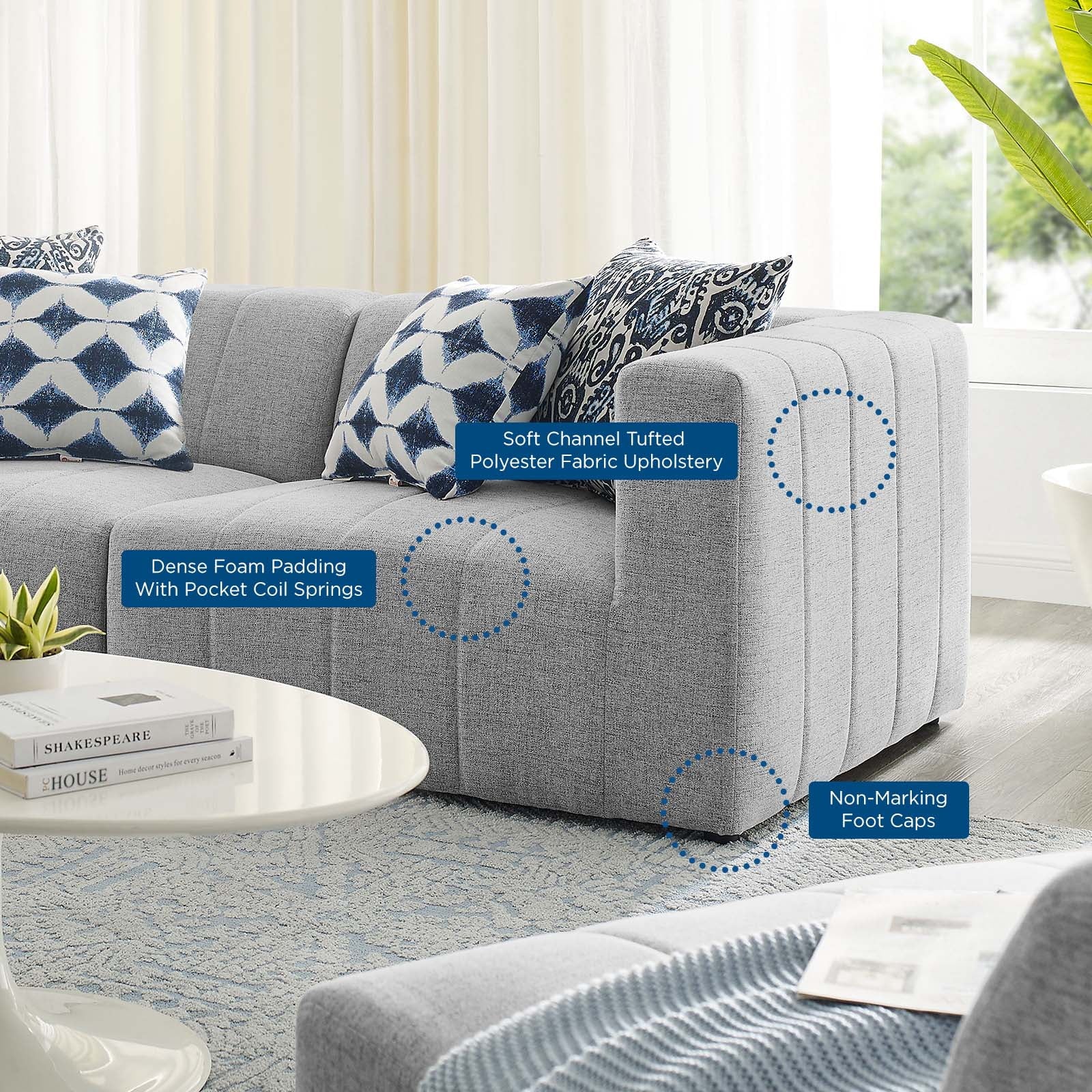Light Grey Fabric Loveseat Sofa U6351