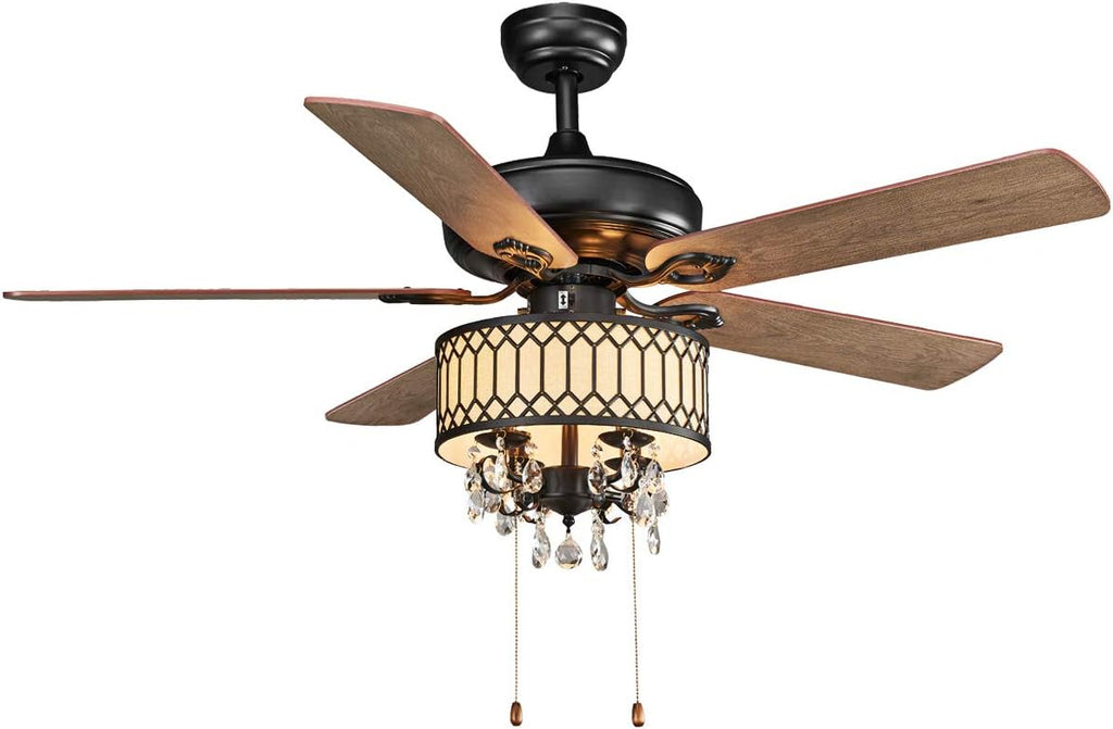 Silver Crystal Ceiling Fan with Lights, 5 Iron Reversible Blades S564666