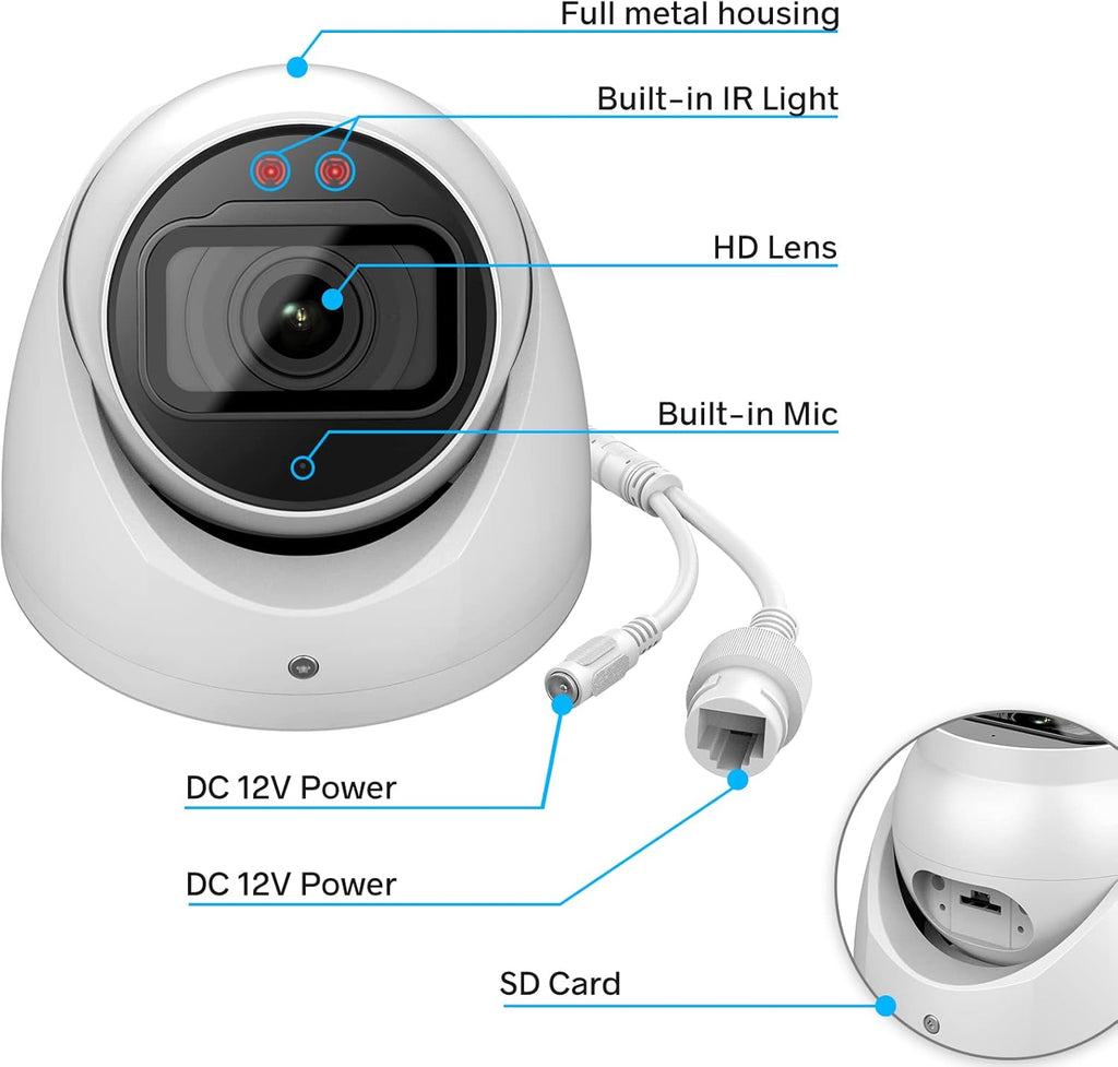 6MP HD POE IP Eyeball Dome Camera with Built-in MIC, IP67 Z308537