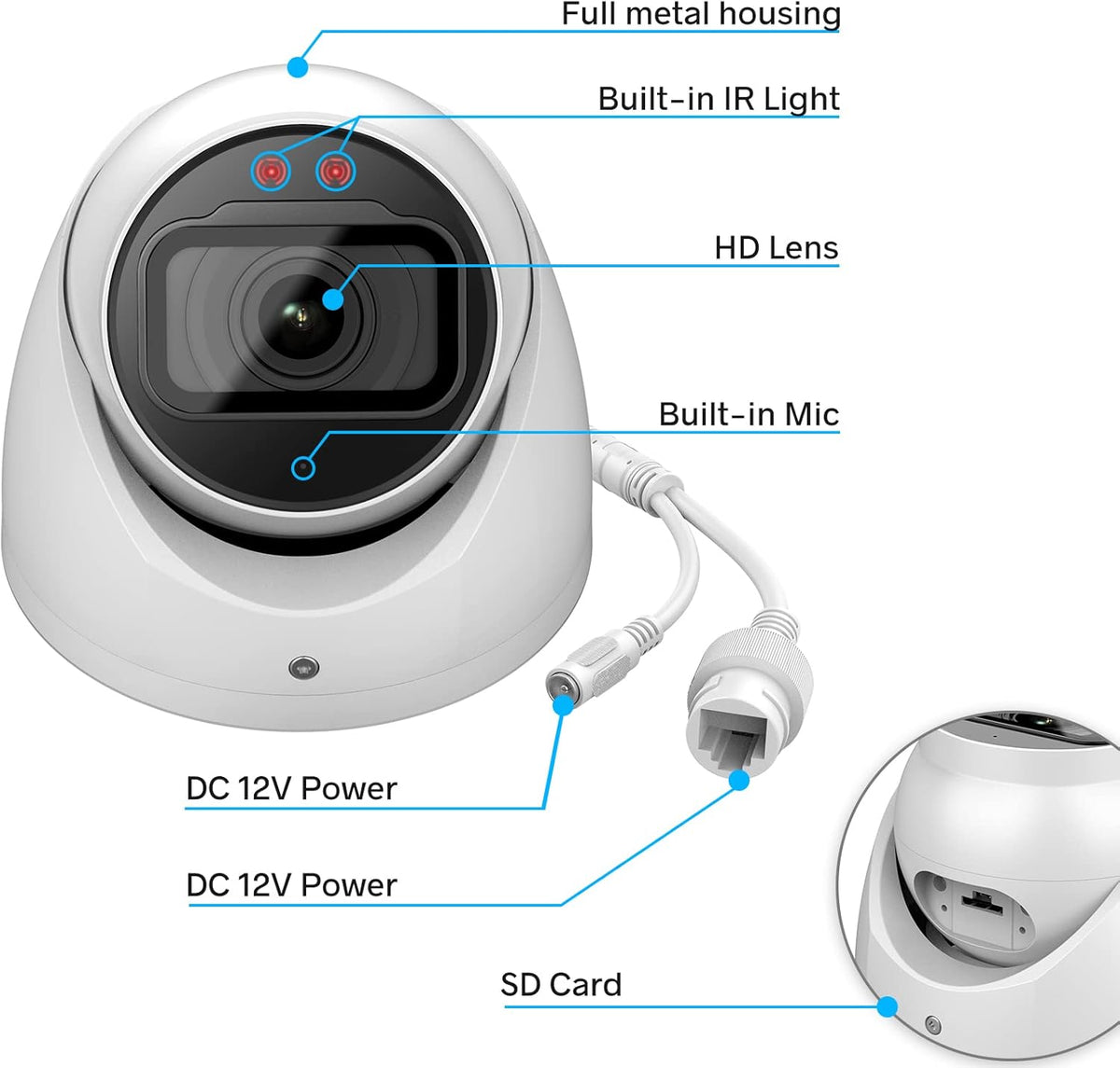 6MP HD POE IP Eyeball Dome Camera with Built-in MIC, IP67 Z308537